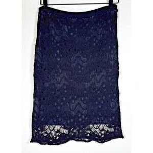 Eileen Fisher Skirt Womens Small Lace Knit Pull On Stretch Midi Viscose Nylon